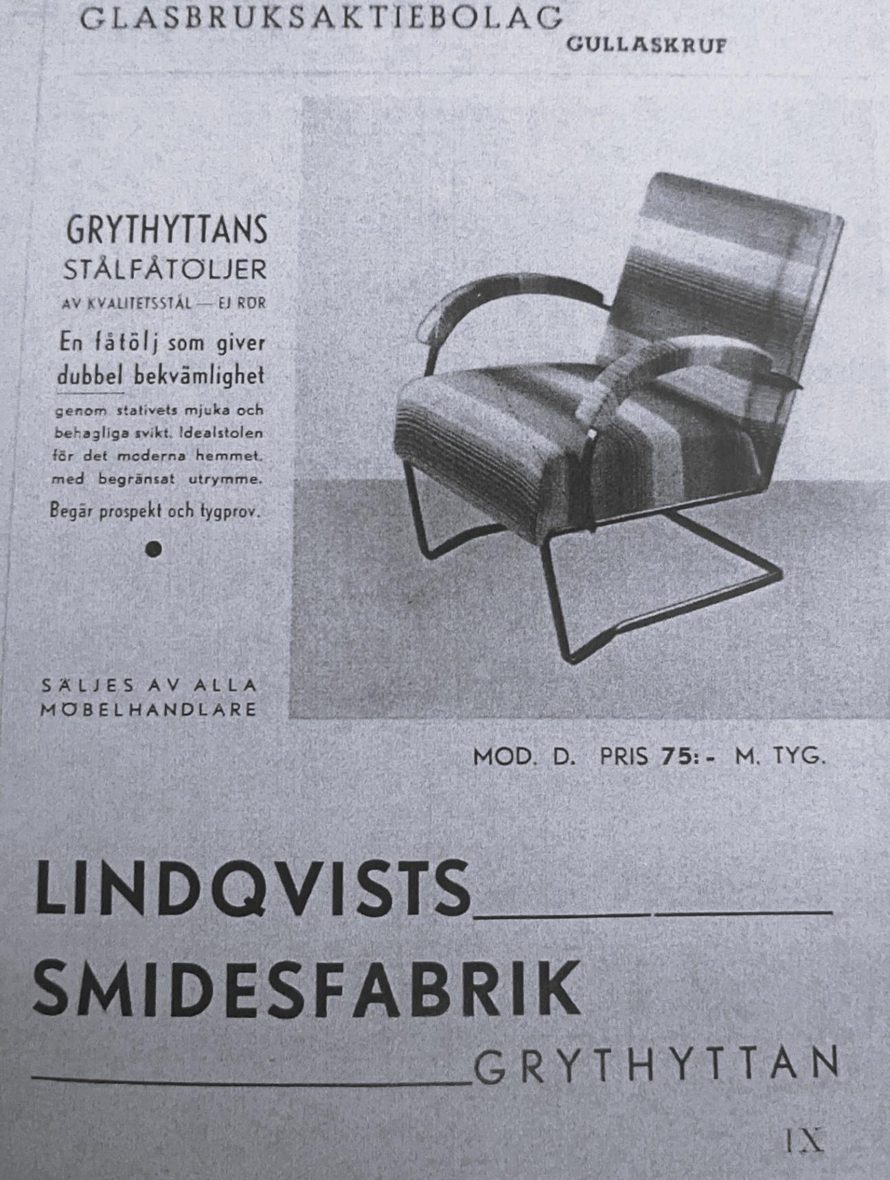 Arthur Lindqvist, a rare pair of armchairs model "D", Lindqvists Smidesfabrik, Grythyttan, 1930s.