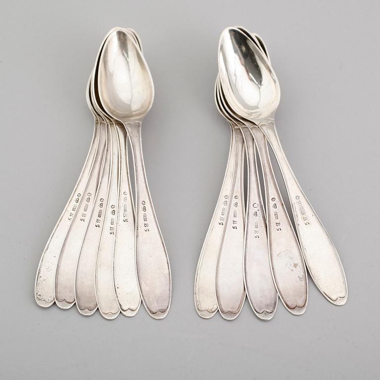 TESKEDAR, 11 st, silver, Barkander & Söhrling, Linköping 1856. Vikt ca 205 gram.