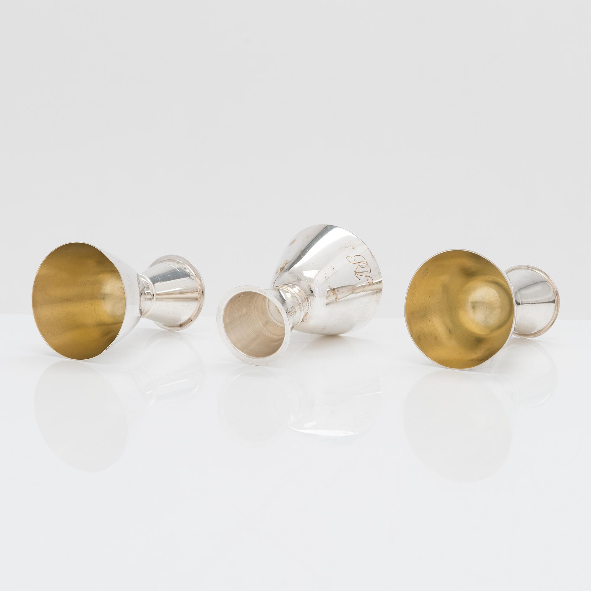 Tapio Wirkkala, pikareita, 6 kpl, hopeaa, TW 329, Kultakeskus, Hämeenlinna 1960-70-luku.