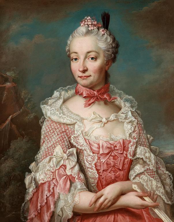 Jakob Björck Attributed to, Young lady in a pink dress with lace.