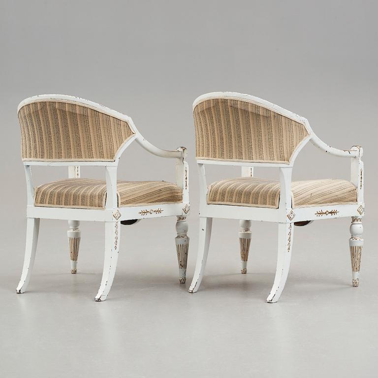 A pair of late Gustavian circa 1800 armchairs.