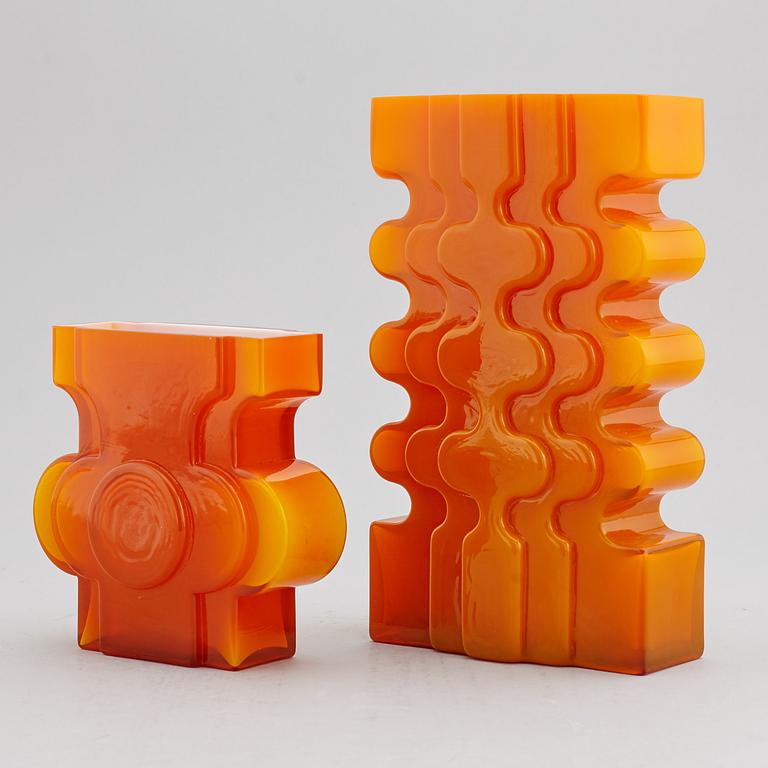 PO STRÖM, two glass vases, Alsterfors, signed and dated 1970.