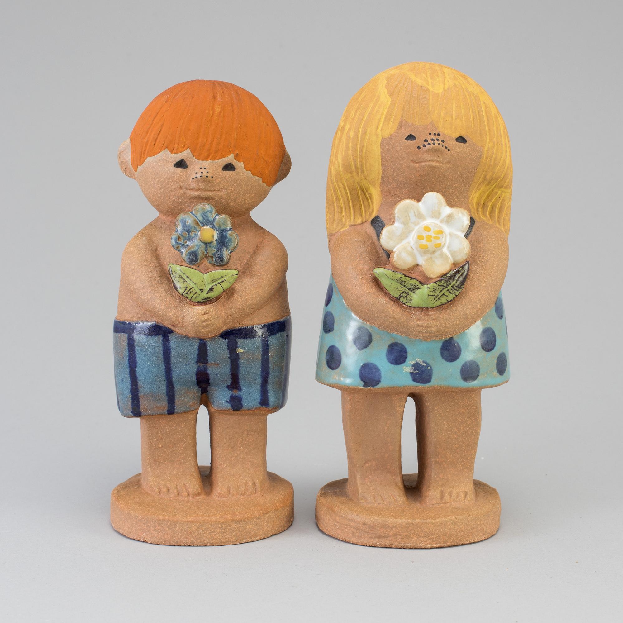 LISA LARSON, figuriner 2 st, stengods. "Adam stor"(2) och "Eva stor"(2), Gustavsberg.