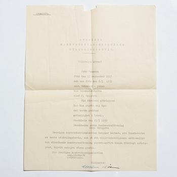 John Jonsson, gesällskåp, godkänt av Stockholms Stads Hantverksförening 1939.