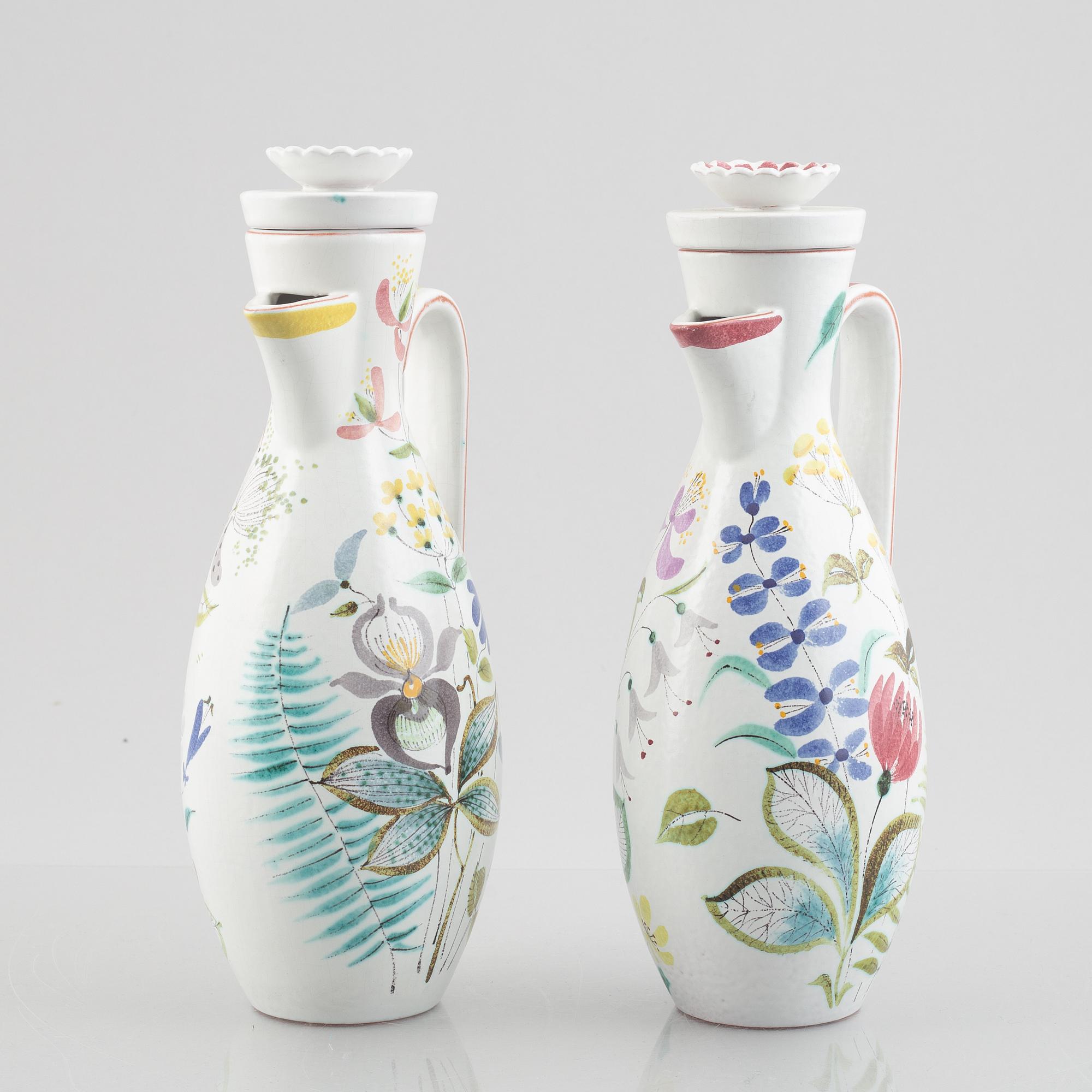 Stig Lindberg, a pair of faience jugs, Gustavsberg studio.