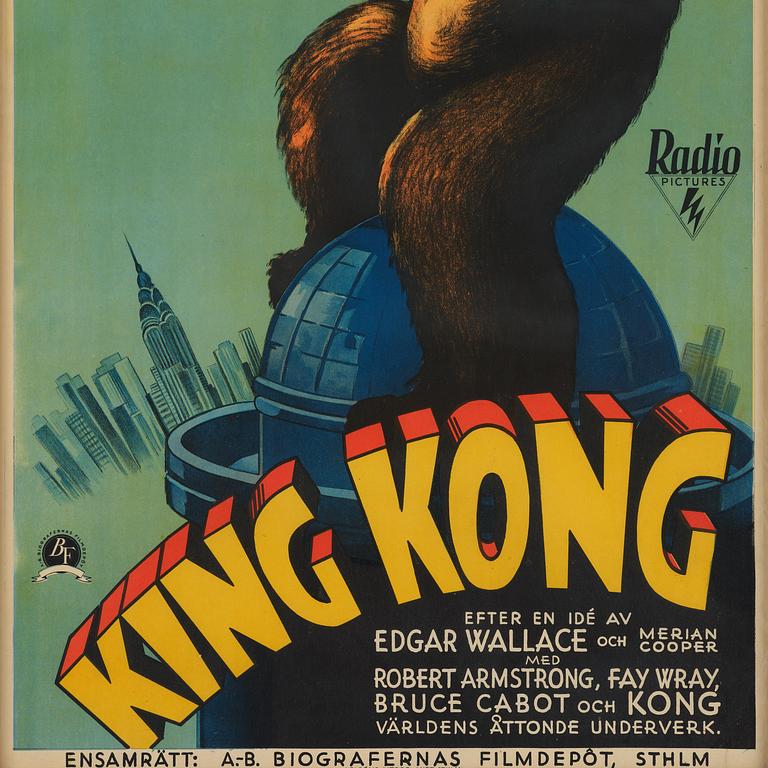 MOVIE POSTER, "King Kong", J Olséns Litografiska Anstalt, Stockholm, 1933.