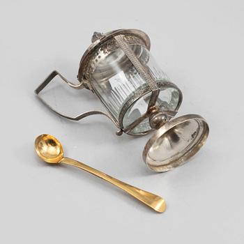 SENAPSKANNA, silver och glas, Frankrike, 1800-talets början.