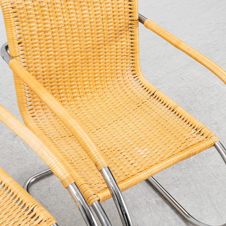 Ludwig Mies van der Roh, a pair of MR 20 steel and rattan armchairs, for Thonet, marked, designed 1927.