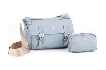 737. PRADA, a blue nylon crossbody bag.