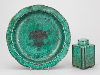 SKÅLFAT SAMT DOSA MED LOCK, stengods, "Argenta", Wilhelm Kåge, Gustavsberg, 1900-tal.
