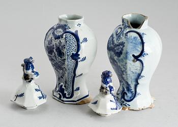 LOCKURNOR, 2 st, fajans, Delft, 1700-/1800-tal.