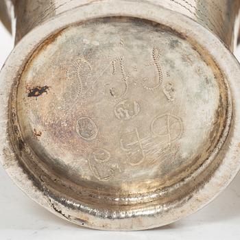 Beakers, 4 pcs, silver, various makers, 18th century.