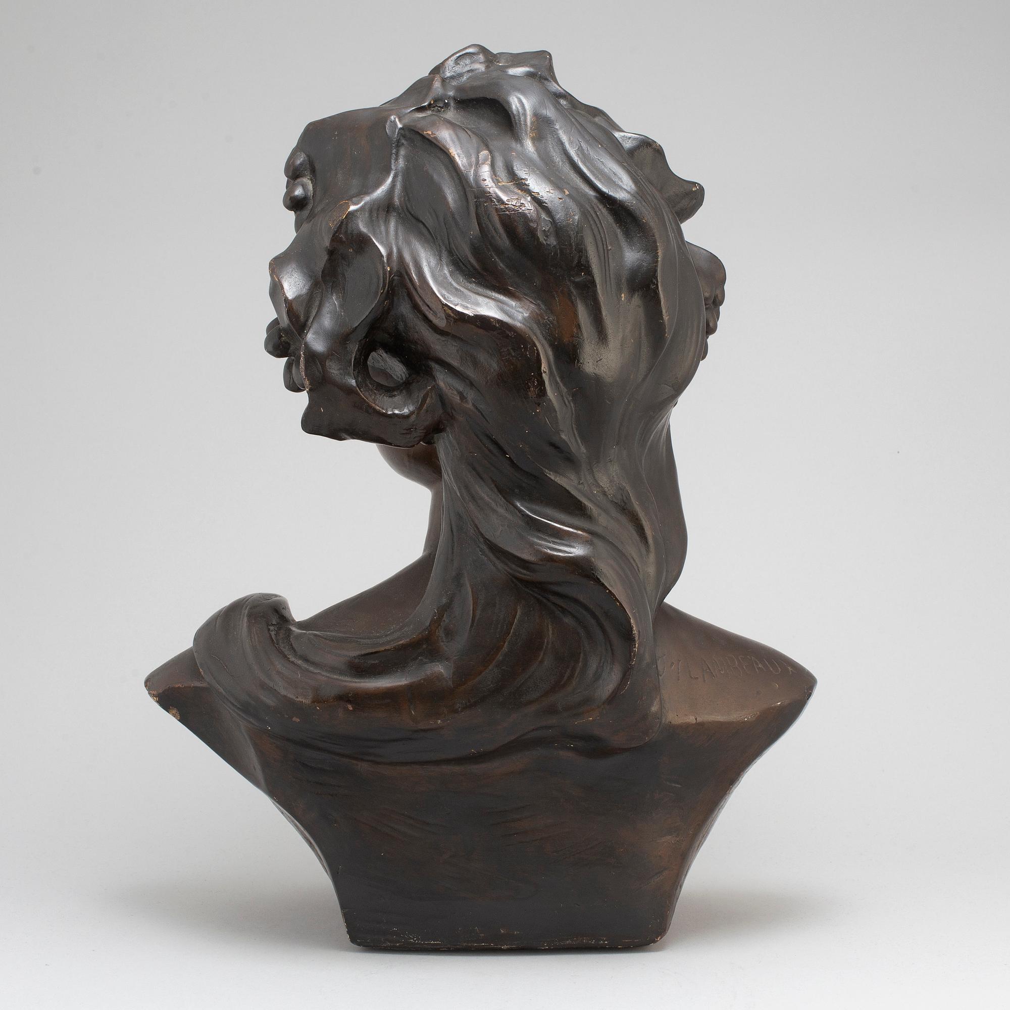 JEF LAMBEAUX, after. Bust, plaster, signed Jef Lambeaux.