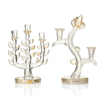 82. Ercole Barovier, two glass candelabra, Barovier & Toso, Murano, Italy mid 1900s.