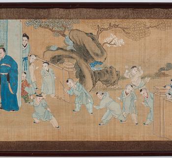 A Chinese painting, ink and colour on silk, Qing dynasty, 19th century.