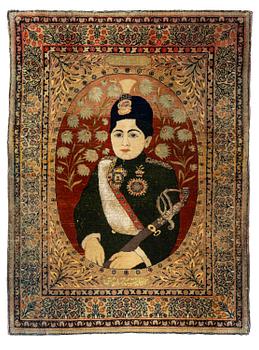 467. An antique pictoral, part silk Kashan 'Mohtasham' rug, Central Persia, c. 87 x 65 cm.