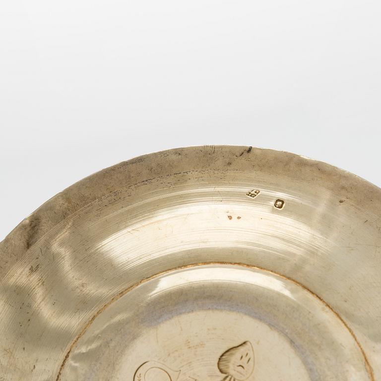 Nattvardskalk med paten, silver, Paris 1798-1809 och Frankrike 1800-tal. I schatull.