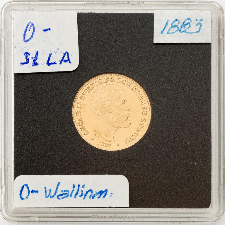 Gold coin, Oscar II, 10 kronor, type II, Sweden 1883.
