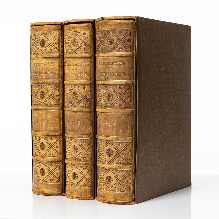 Bröderna von Wright, handkolorerade bibliofilupplagan av "Svenska fåglar", 3 band, Ivar Baarsen, Stockholm, 1925-29. Nummer 30/60.