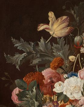 Jan van Os Tillskriven, Blomsterstilleben med gul fjäril och slända.