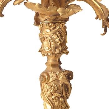 A pair of Neo-Rococo 1840's two-light gilt bronze candelabra.