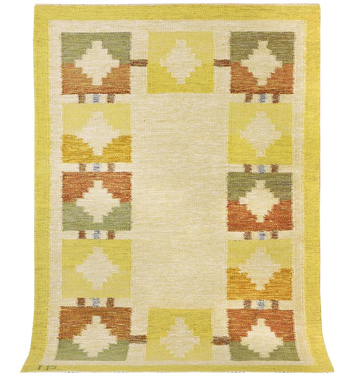 Ida Rydelius, a flat weave carpet, signed IS, Sweden, c. 198 x 135 cm.