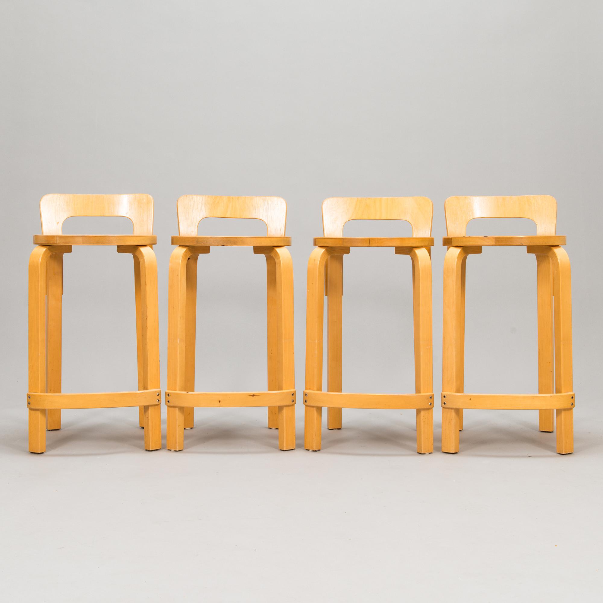 Alvar Aalto, Barstolar, 4 st, K65, Artek, 1900-talets slut.