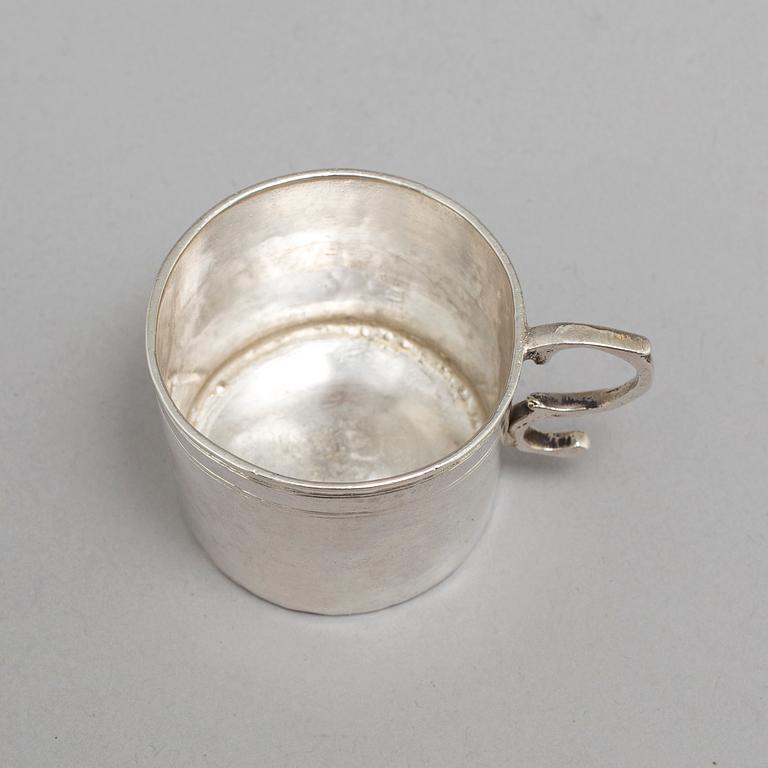 T FILIPOV, a silver vodka cup, Moskow. Assayer mark of I Saveljev (1772-78).