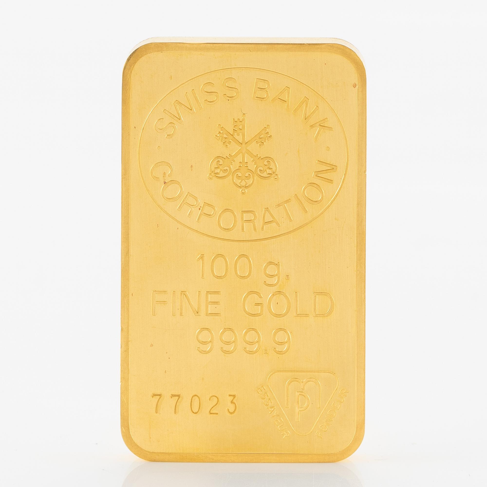 Gold bar, 24K gold, weight 100 g.