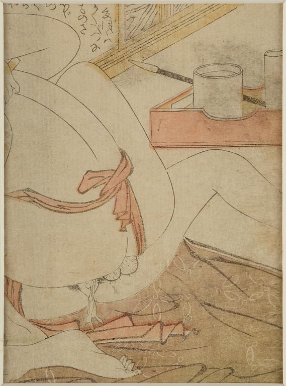 Oidentifierade konstnärer, färgträsnitt, shunga, albumblad, tre diptyker, Japan, 1800-tal.