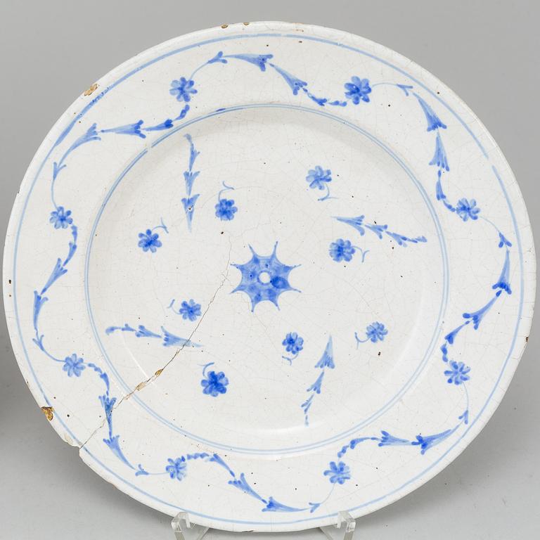 Two Swedish Rörstrand faience dishes, 18th Century.