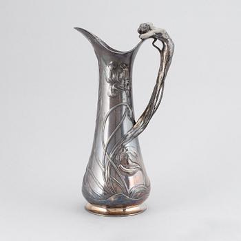 WÜRTTEMBERGISCHE METALLWARENFABRIK, kanna, jugend, försilvrad metall, Tyskland, 1900-talets början.