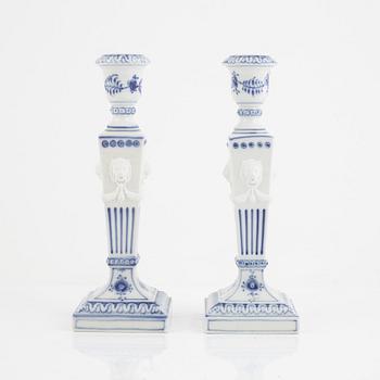 Candlesticks, a pair, porcelain, "Musselmalet", Royal Copenhagen, Denmark, 1969-1974.