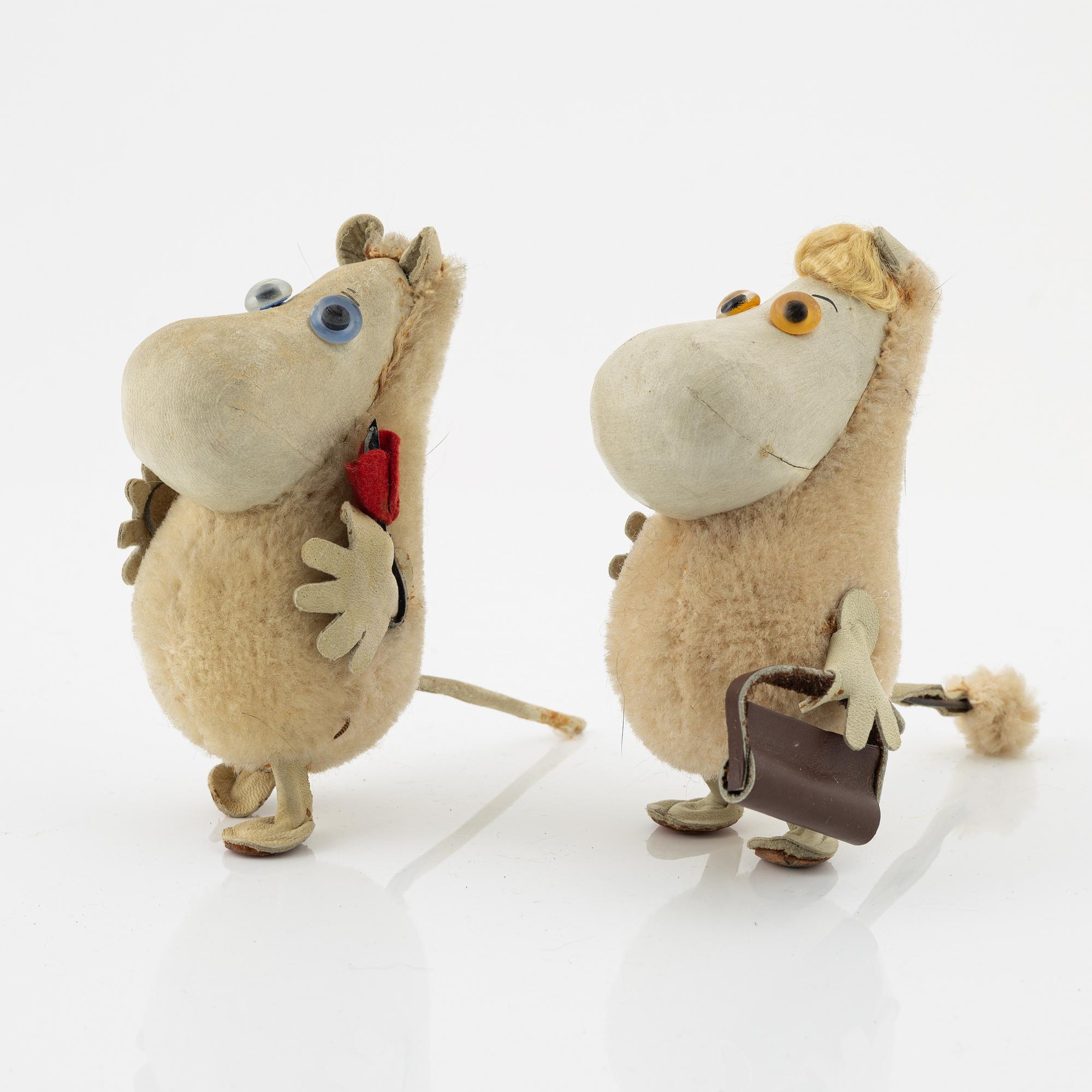 Atelier Fauni, Muminfigurer, 2 st, "Mumin" & "Snorkfröken", Finland, 1950-60-tal.