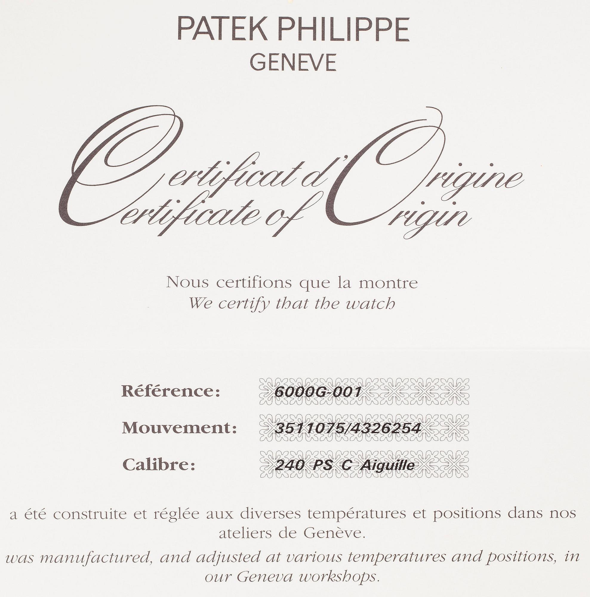ARMBANSDUR, herr, Patek Philippe, 18K vitguld, original läderarmband. Certifikat, box. 2005.