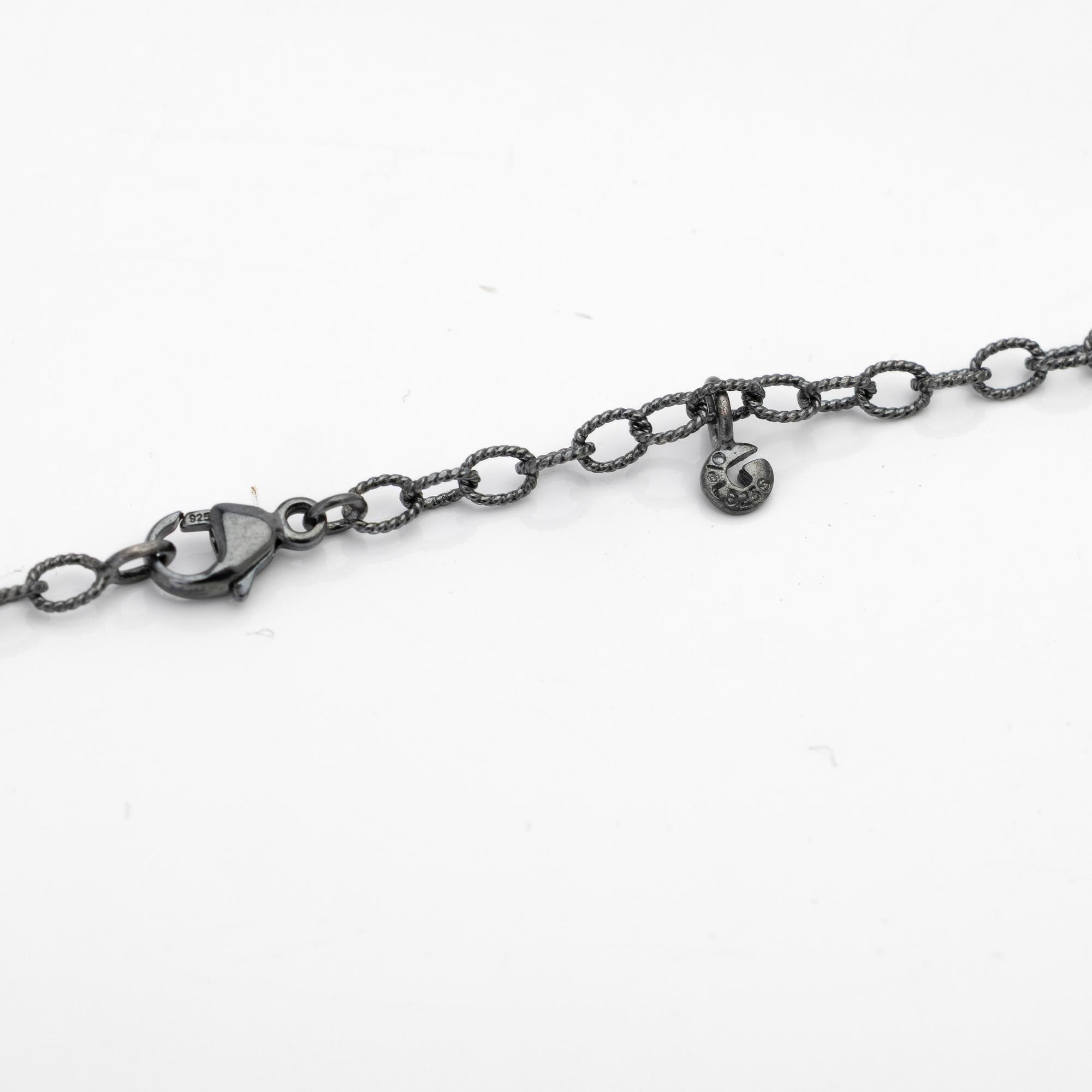 Ole Lynggaard, Chain with pendant, oxidised silver with leaf-shaped pendants, designed by Charlotte Lynggaard.