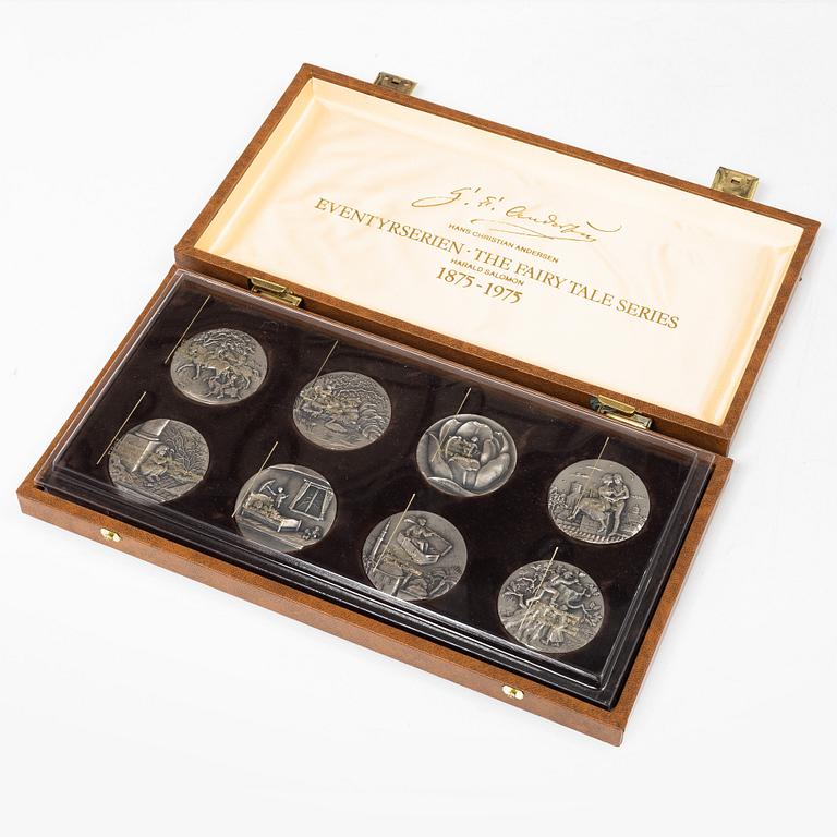 Commemorative medals, 8 pcs, sterling silver, Hans Christian Andersen, The Fairy Tale Series, Harald Salomon.