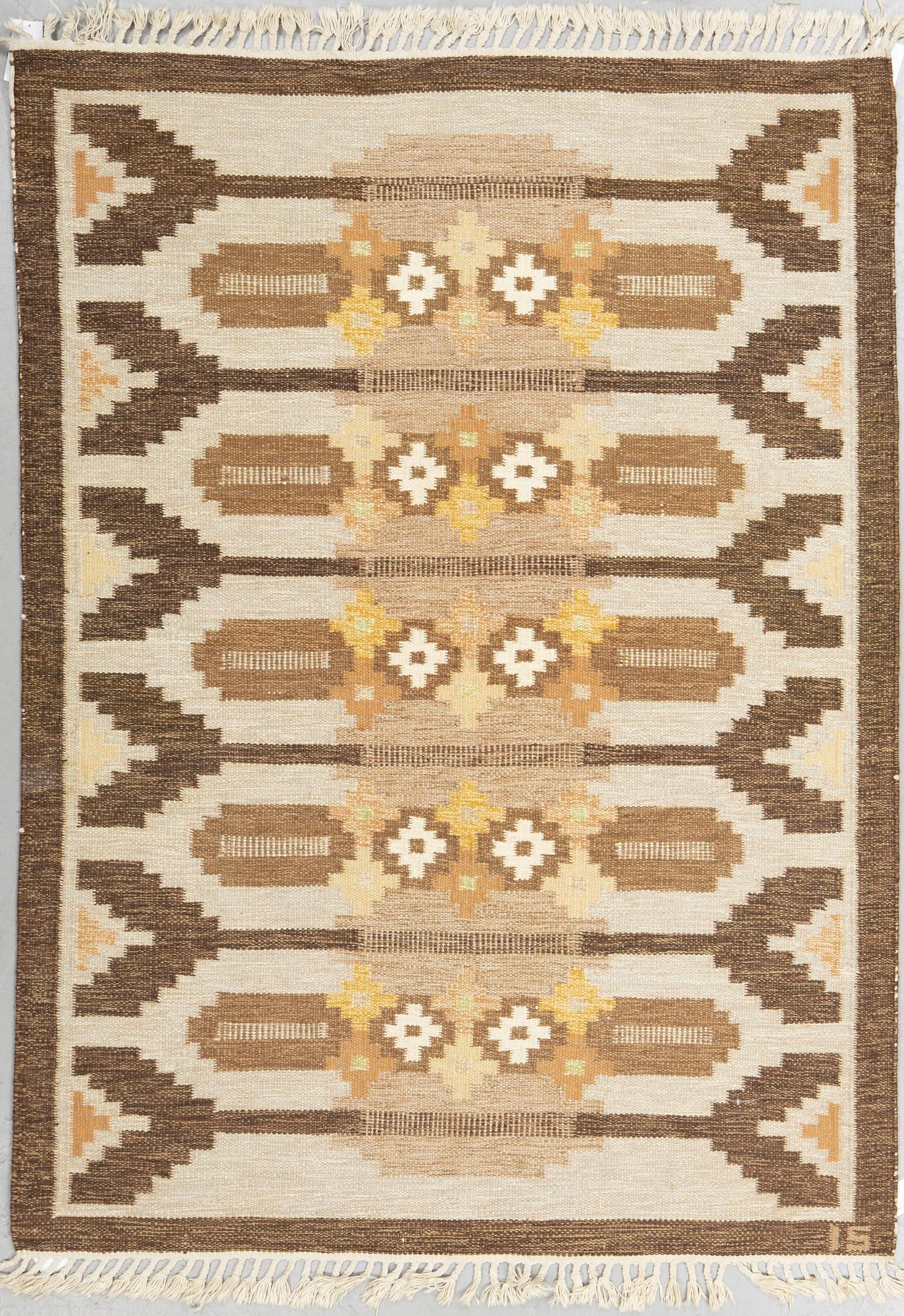 Ingegerd Silow, a carpet, flat weave, ca 198 x 139-141,5 cm, signed IS.