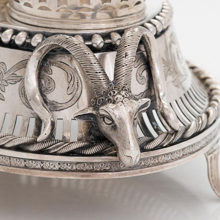 A late 18th-century silver cruet stand, maker's mark of Stefan Westerstråhle, Stockholm 1796.