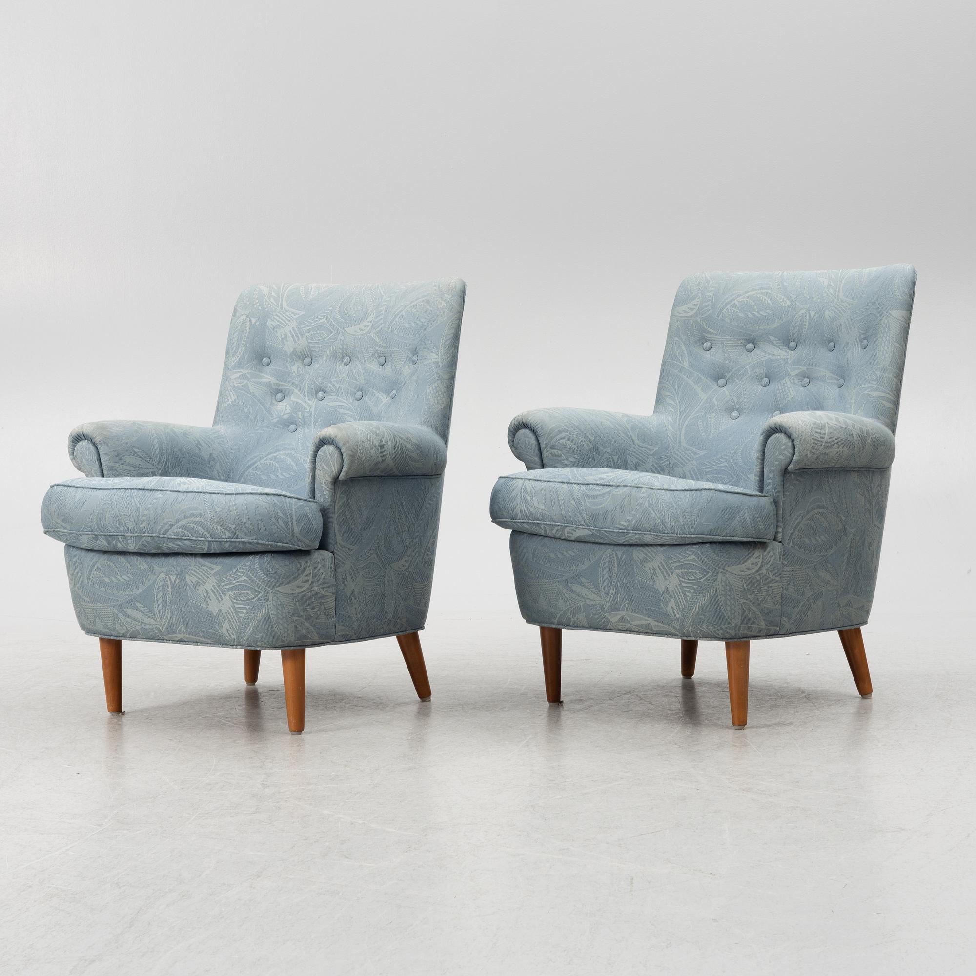 Carl Malmsten, a pair of easy chairs, OH Sjögren, end of the 20th century.
