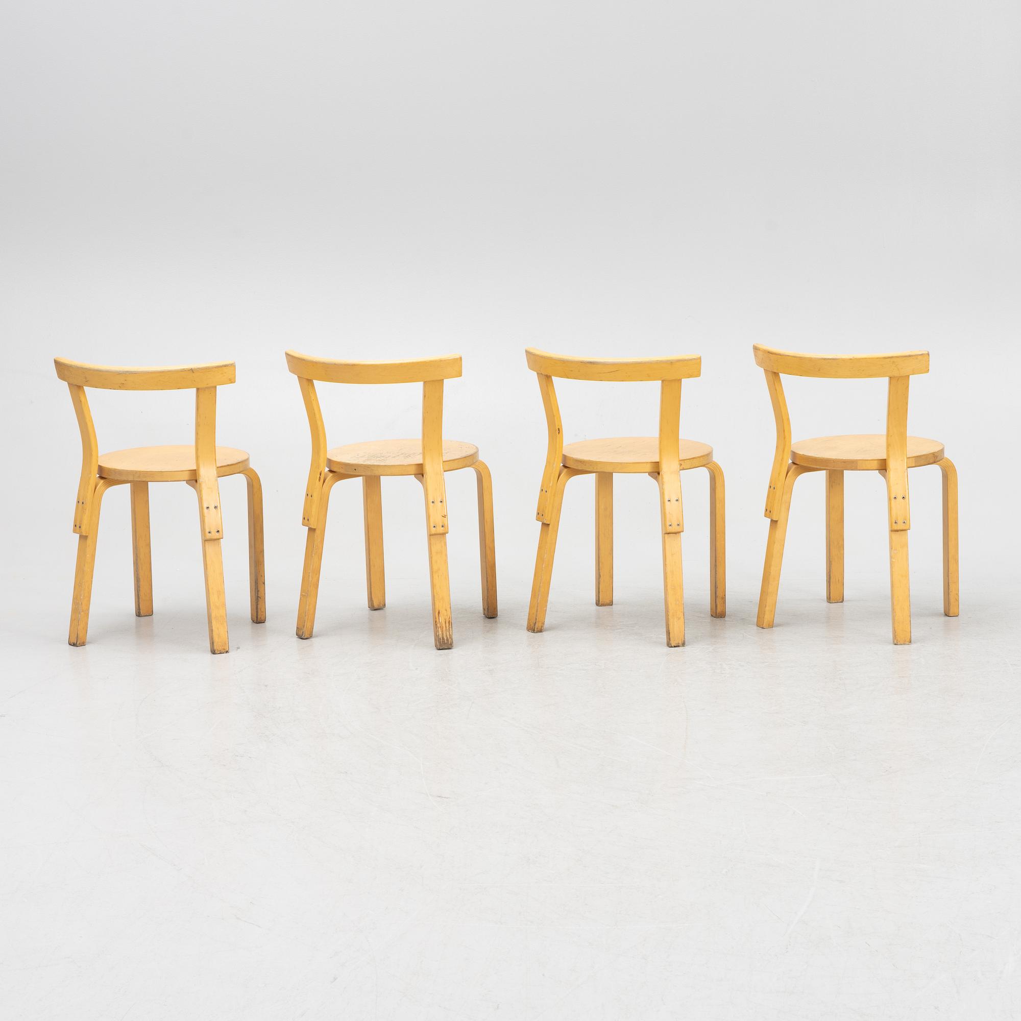 Alvar Aalto, stolar, 4 st, modell 69, Artek, Finland, 1900-talets andra hälft.