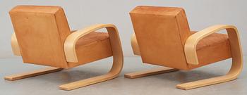 A pair of Alvar Aalto 'Nr 400' elk skin and birch armchairs, Artek, Finland.