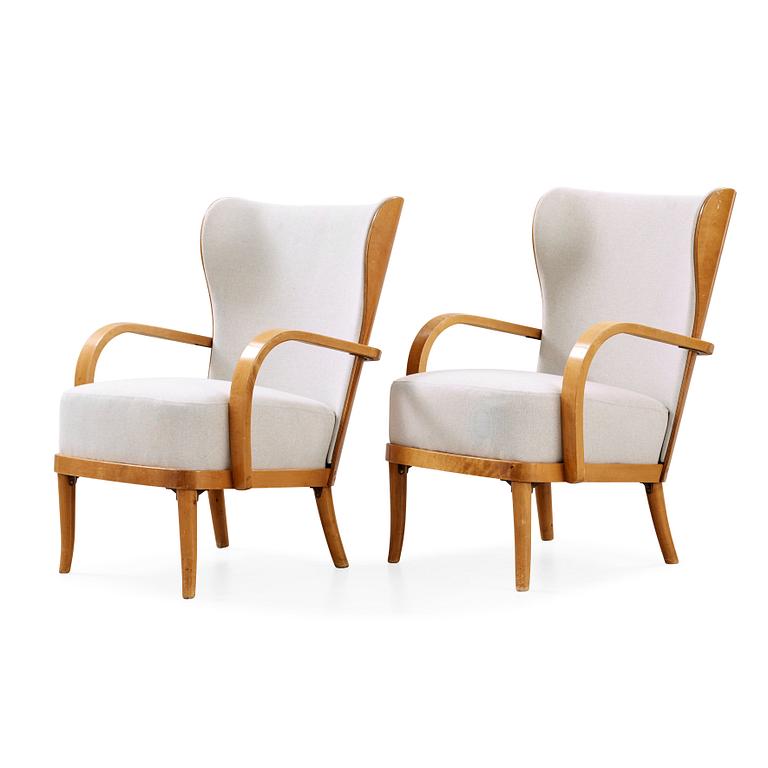 Werner West, a pair of birch armchairs, Wilhelm Schaumann Oy, Finland 1930's-40's.