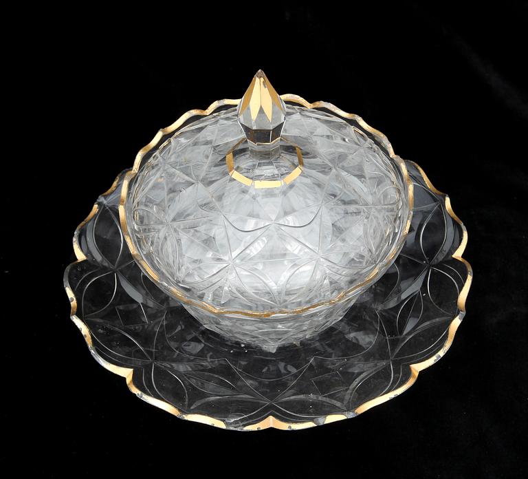 SKÅL MED LOCK OCH FAT, glas, Irland eller England, 1800-talets senare del.