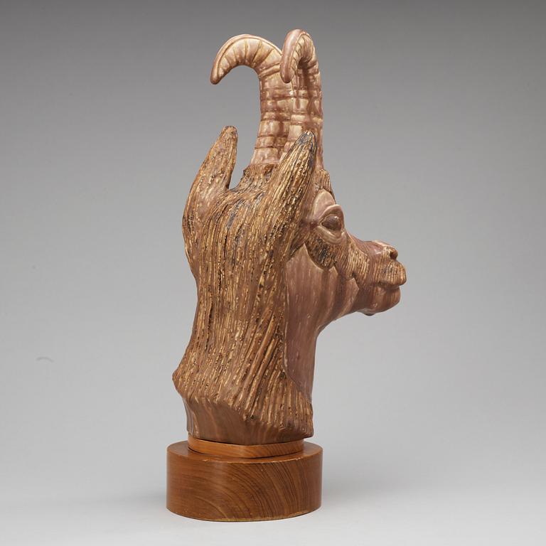 A Gunnar Nylund stoneware figure of a goats's head, Rörstrand Sweden.