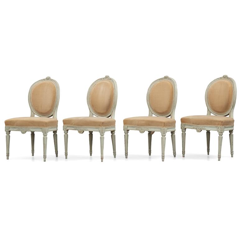 A set of four Gustavian chairs by Erik Holm (master 1779-1814).