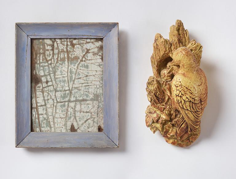Nancy Shaver, framed panel and sculpture, executed in 1989.