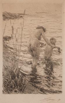 721. Anders Zorn, ANDERS ZORN,Etching (presumably an unrecorded state between II and III), 1890, signed with indian ink and dated '90.