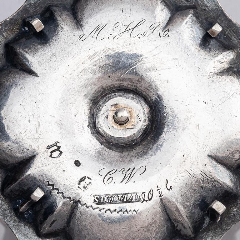 A pair of Swedish 18th century silver chamber-candlesticks, marks of Jürgen Friedrich Sickman, Stockholm 1757.