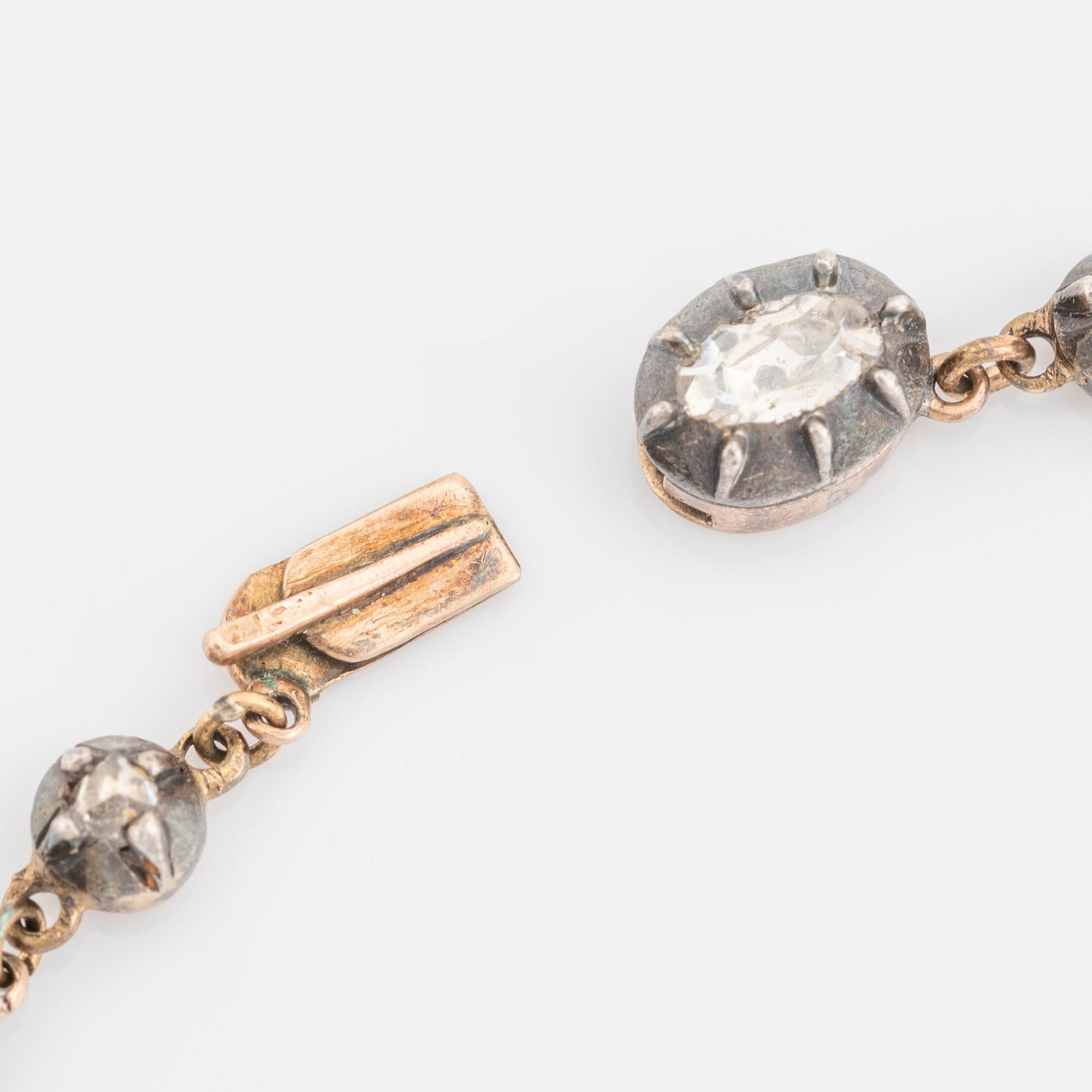 Collier silver och guld med gammalslipade diamanter, 1800-tal.